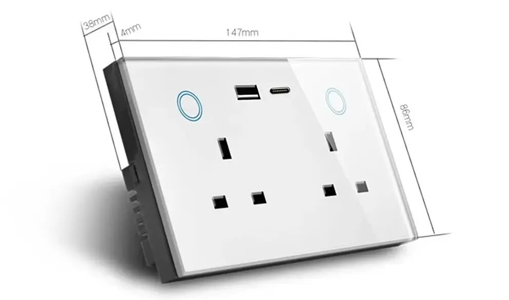 Smart Wall Socket Crystal Glass Panel With USB